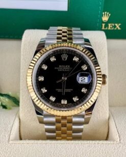 Rolex Oyster Perpetual Date Just Diamond 2Ton Gold Black